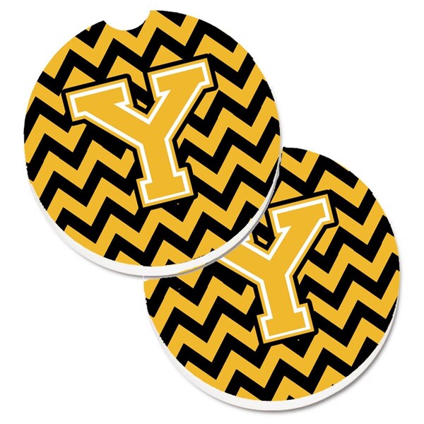 Carolines Treasures Letter Y Chevron Black and Gold Set of 2 Cup Holder Car Coaster CJ1053-YCARC - main
